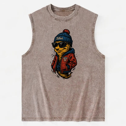 Tulsa Hurricane wearing Tulsa beanie with TU patch - Vintage Washed Tank - Brown