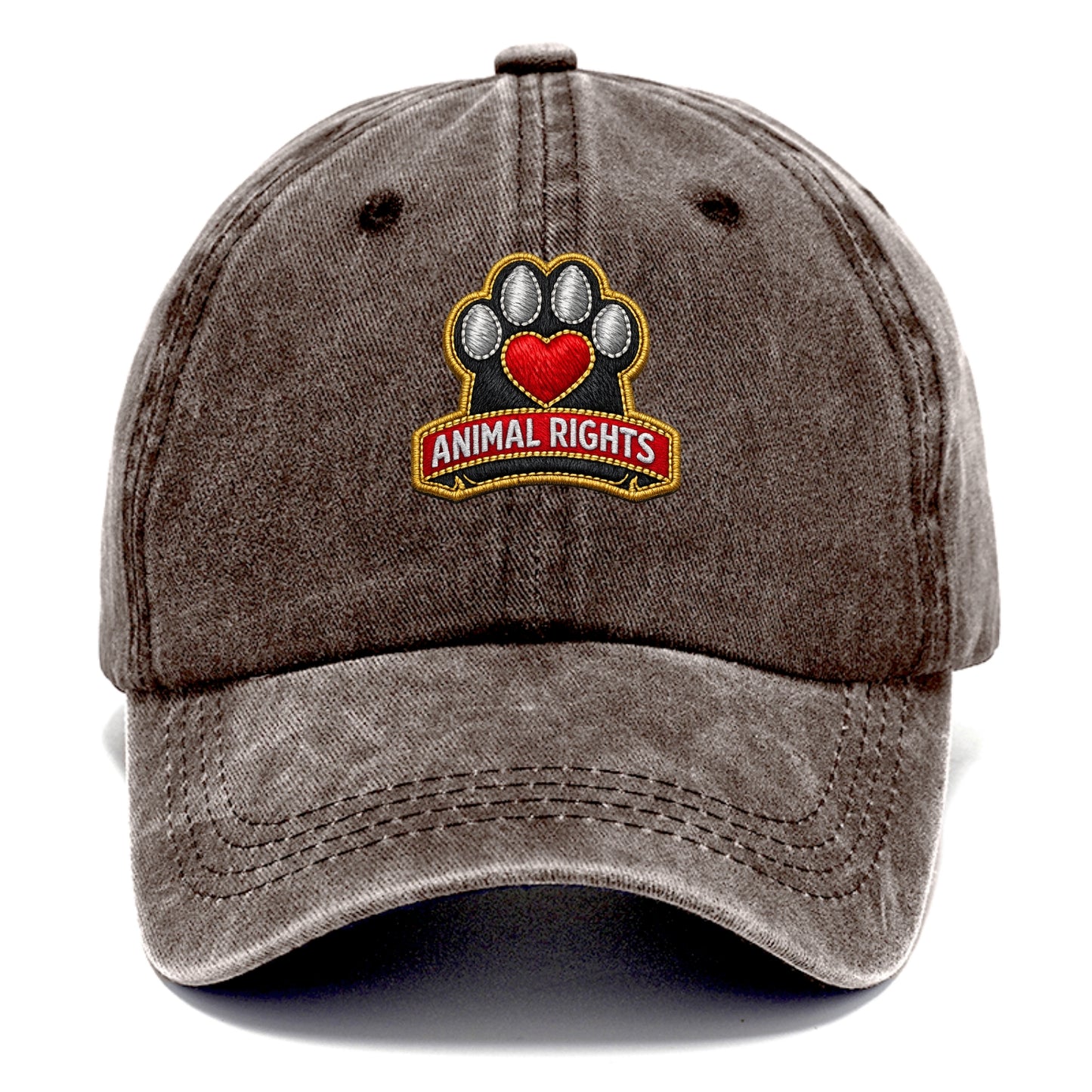 ANIMAL RIGHTS - raised paw with heart in red , advocacy - Classic Cap - Brown