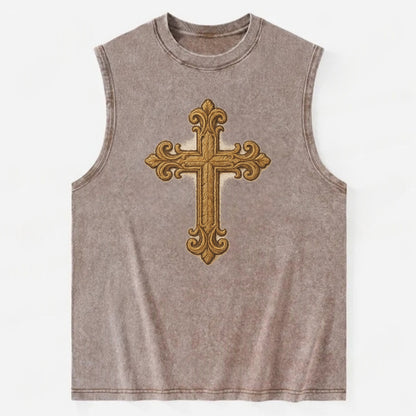 Baroque Cross  - Vintage Washed Tank - Brown