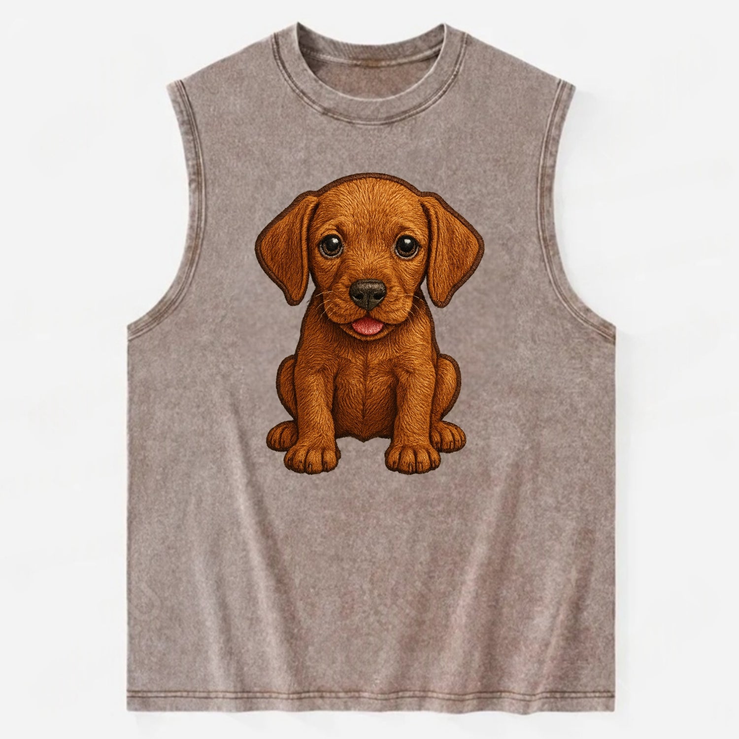 Baby Vizsla Puppy - golden rust coat, soulful eyes, athletic build, - Vintage Washed Tank - Brown