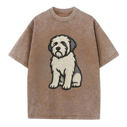 Polish Lowland Sheepdog - White and gray - Vintage T-shirt - Brown