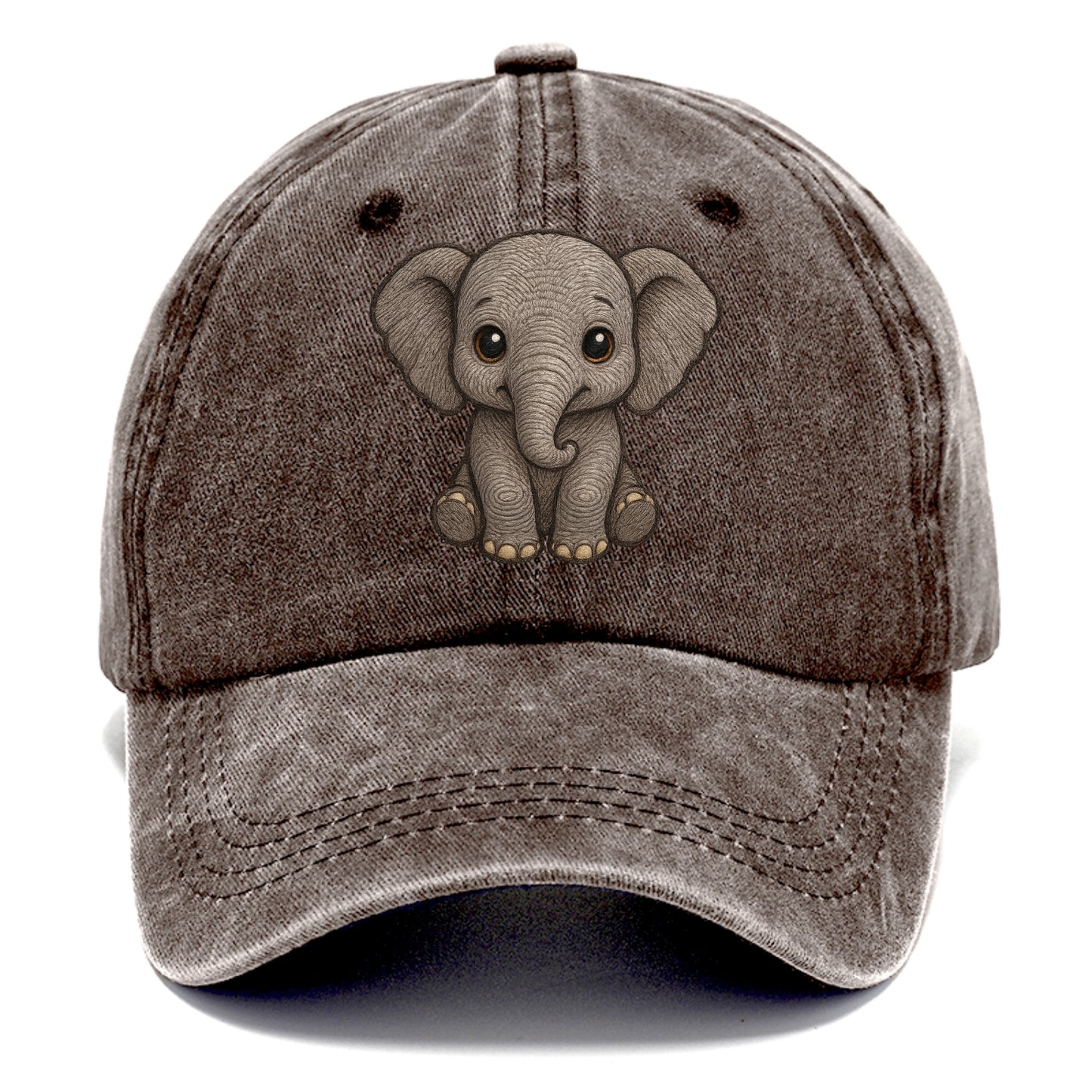 Baby Elephant - gray wrinkly, tiny trunk, large floppy ears, kind dark eyes, - Classic Cap - Brown