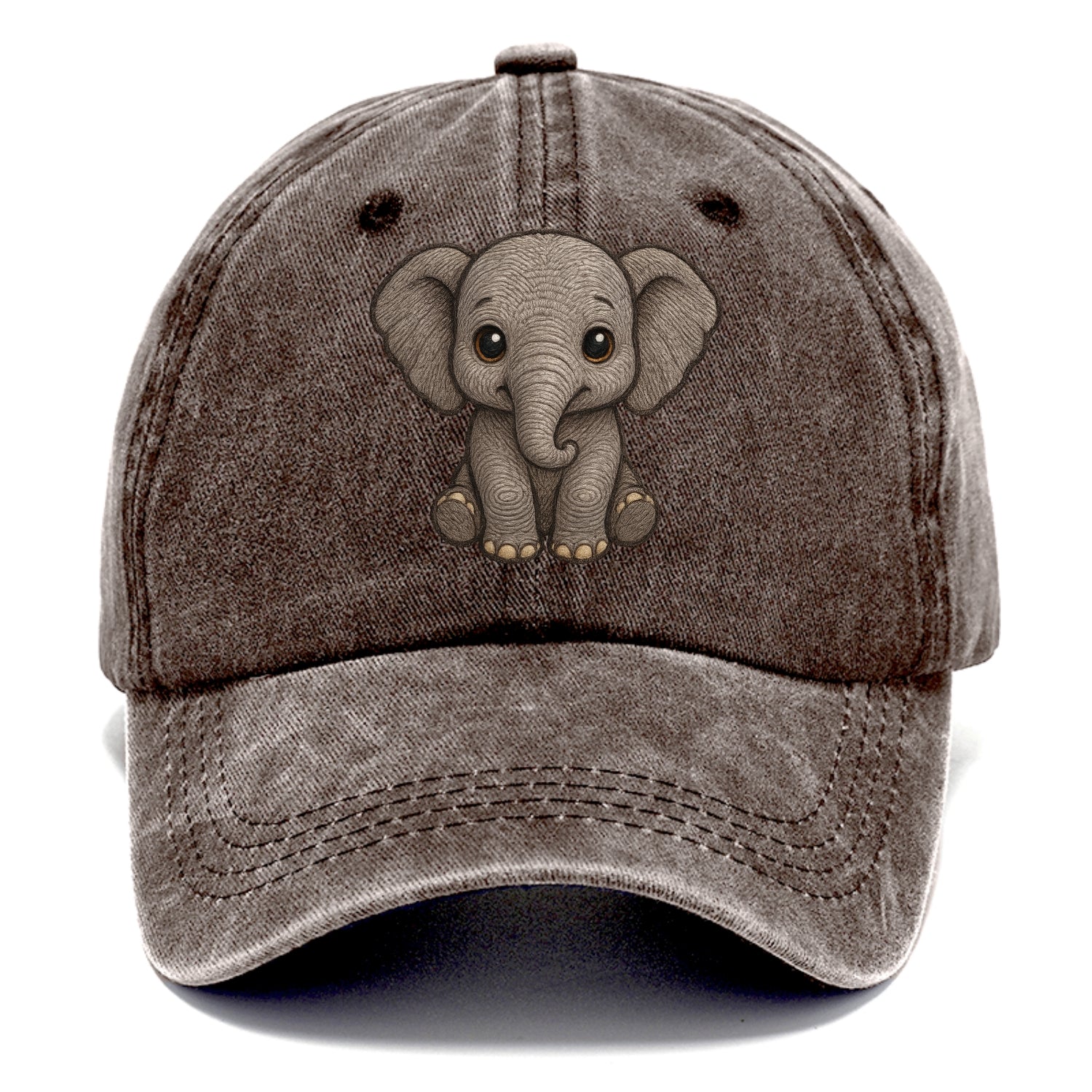 Baby Elephant - gray wrinkly, tiny trunk, large floppy ears, kind dark eyes, - Classic Cap - Brown
