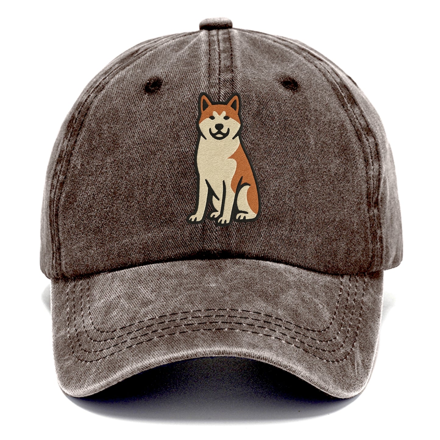 Akita - White and red sitting pose - Classic Cap - Brown