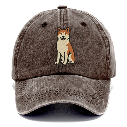 Akita - White and red sitting pose - Classic Cap - Brown
