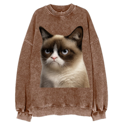 Grumpy Cat Expression  - Vintage Sweatshirt - Brown