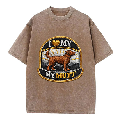 I LOVE MY MUTT - mixed breed silhouette in brown , rescue pride - Vintage T-shirt - Brown