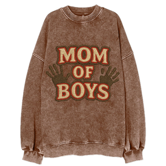Mom Of Boys  - Vintage Sweatshirt - Brown