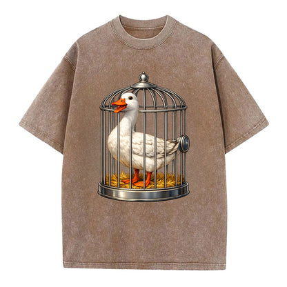 Duck In Cage - Vintage T-shirt - Brown