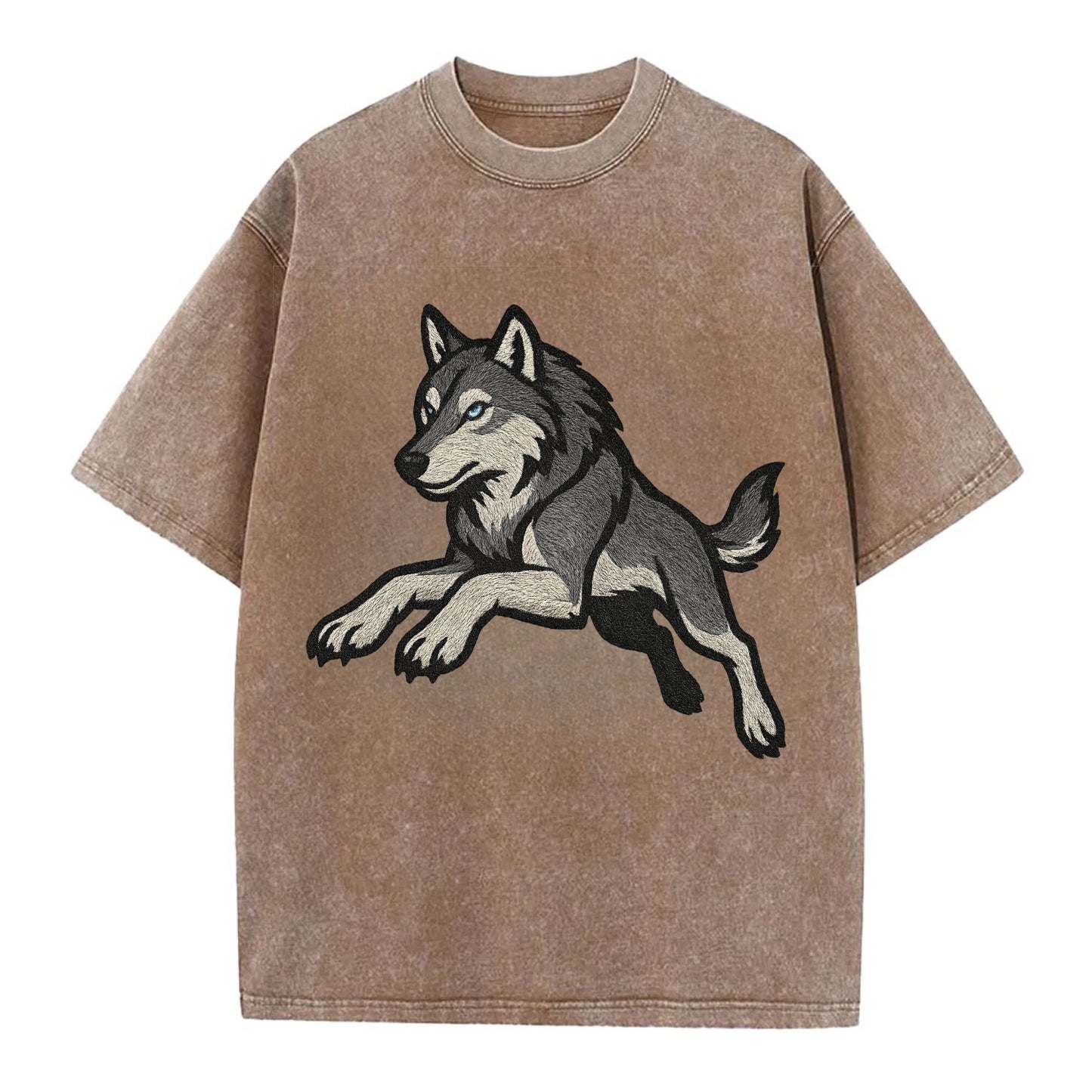 Wolf Leaping Action  - Vintage T-shirt - Brown