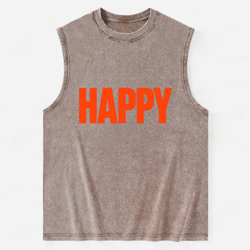 Bold typography design - HAPPY - joyful, content, pleased - Vintage Washed Tank