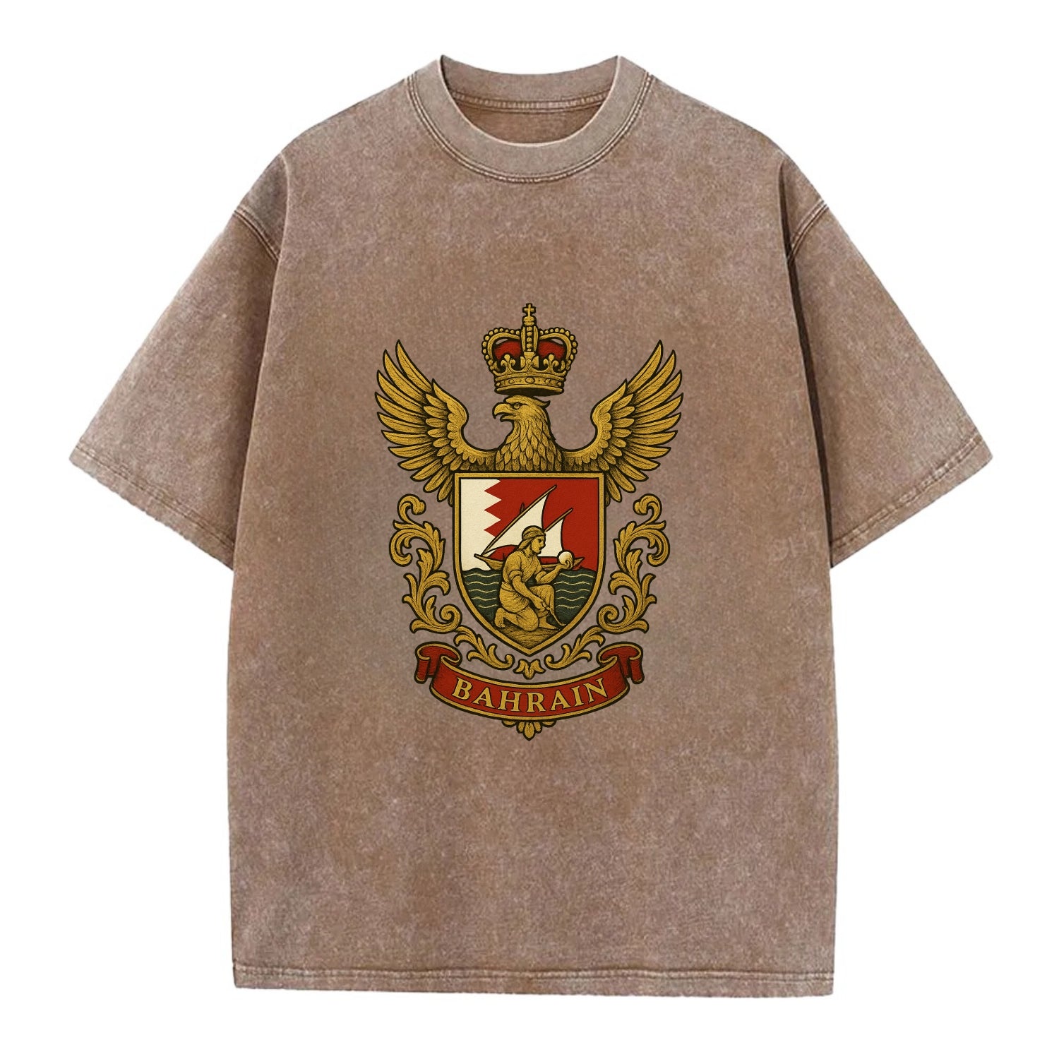 Bahrain Heritage Badge  - Vintage T-shirt - Brown