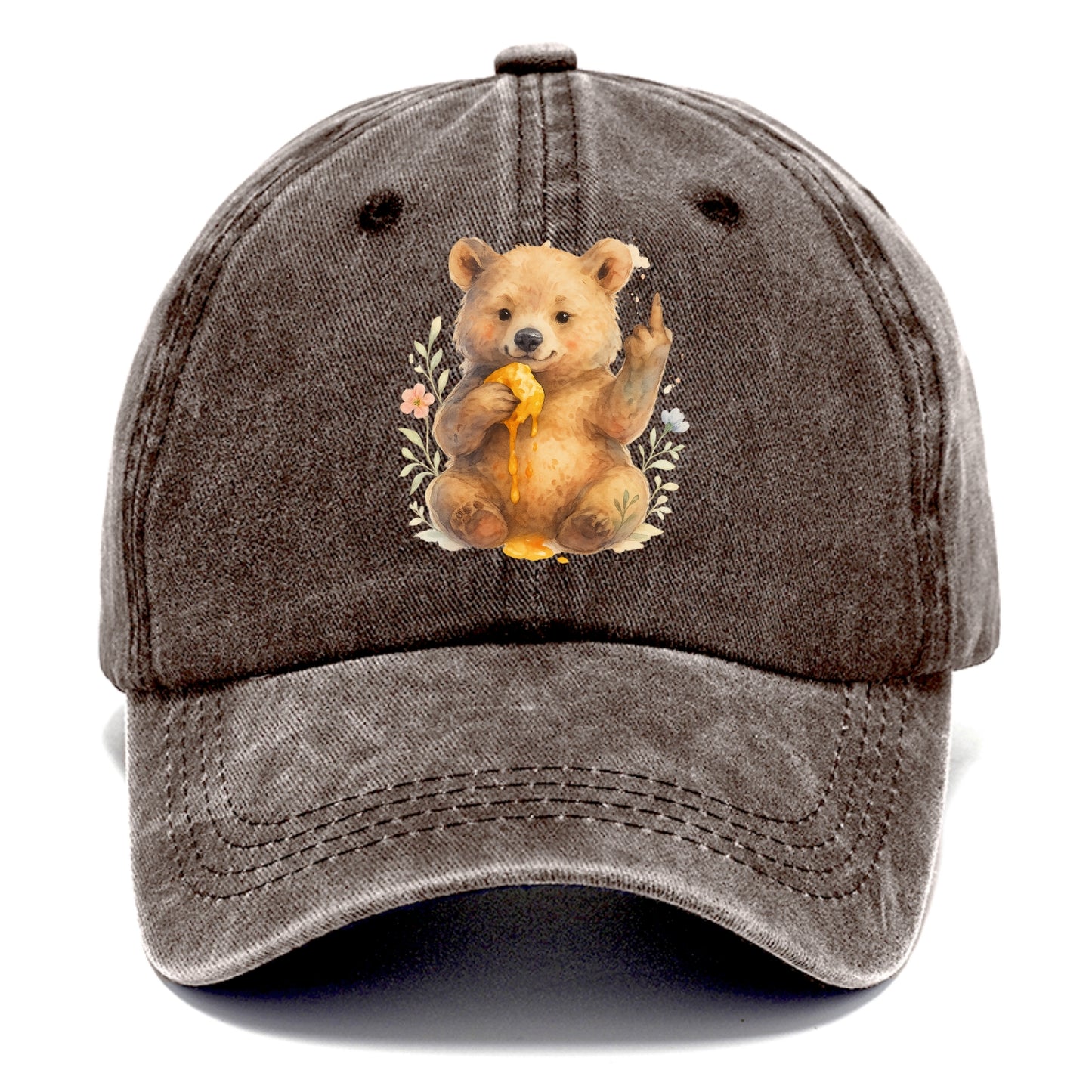 chubby bear cub eating dripping honey, sticky paw up with middle finger - Classic Cap - Brown