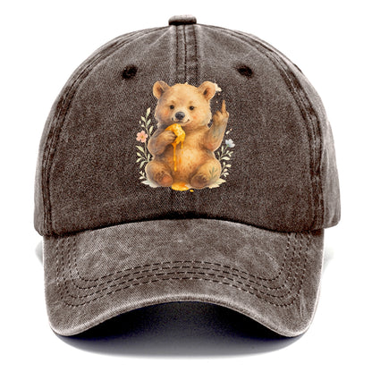 chubby bear cub eating dripping honey, sticky paw up with middle finger - Classic Cap - Brown