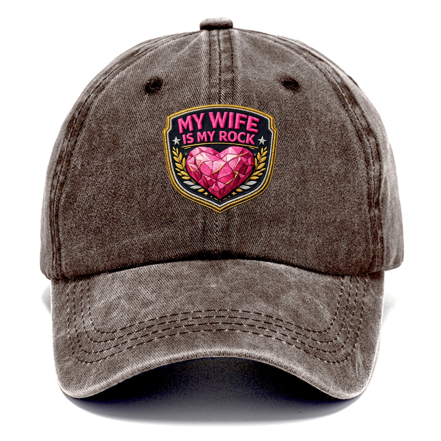 MY WIFE IS MY ROCK - pink rock heart - pink - solid wife - Classic Cap - Brown