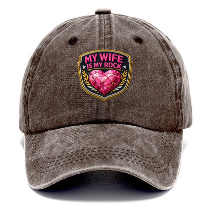 MY WIFE IS MY ROCK - pink rock heart - pink - solid wife - Classic Cap - Brown