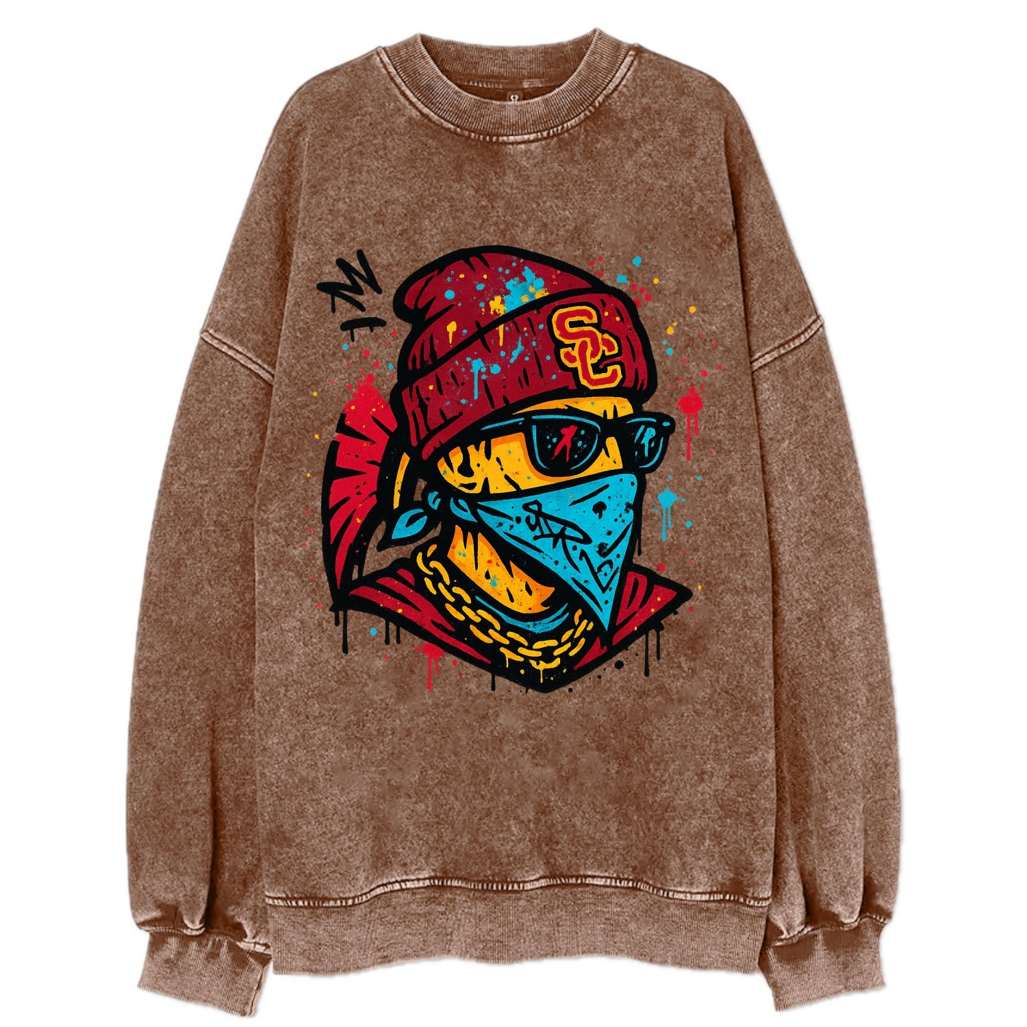 Los Angeles Trojan wearing USC beanie with SC patch - Vintage Sweatshirt - Brown