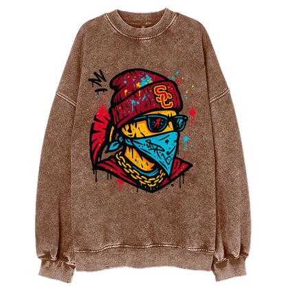 Los Angeles Trojan wearing USC beanie with SC patch - Vintage Sweatshirt - Brown