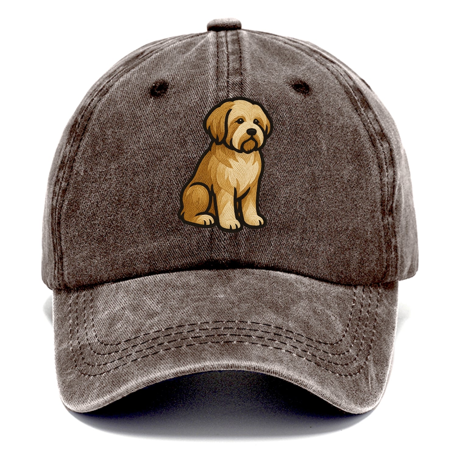 Tibetan Terrier - Gold and white embroidered sitting pose - Classic Cap - Brown
