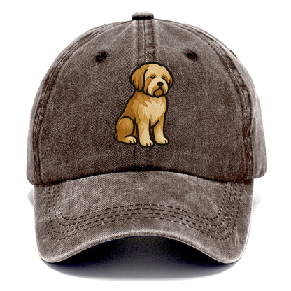 Tibetan Terrier - Gold and white embroidered sitting pose - Classic Cap - Brown