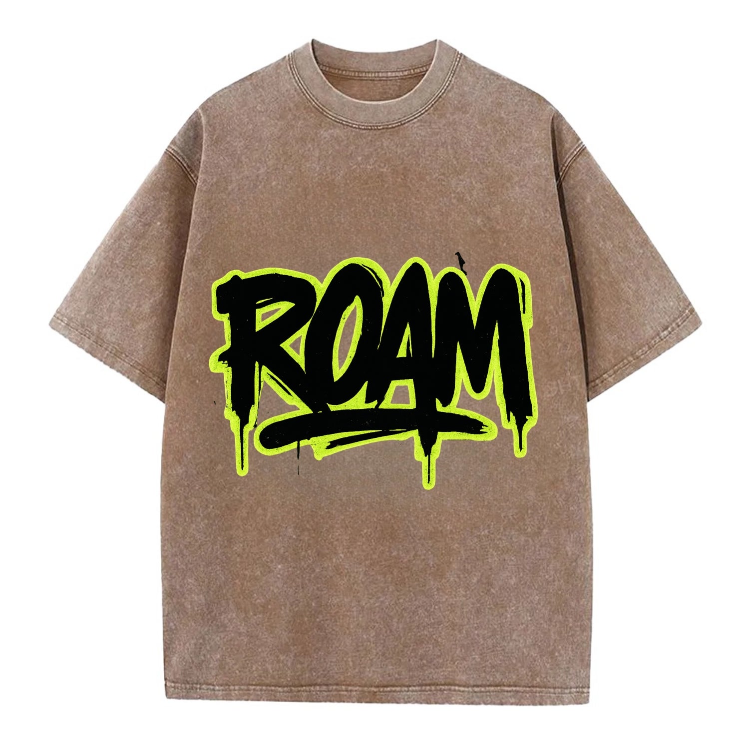 Bold typography design - "ROAM" - wander freely, no destination needed - Vintage T-shirt - Brown