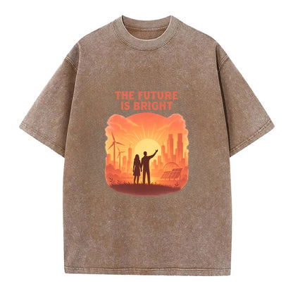 Sunrise over thriving sustainable city - "The Future is Bright" - optimistic - Vintage T-shirt - Brown