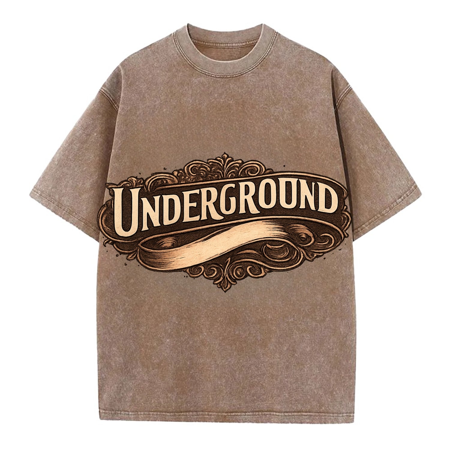 Bold typography design - "UNDERGROUND" - hidden scene, alternative - Vintage T-shirt - Brown