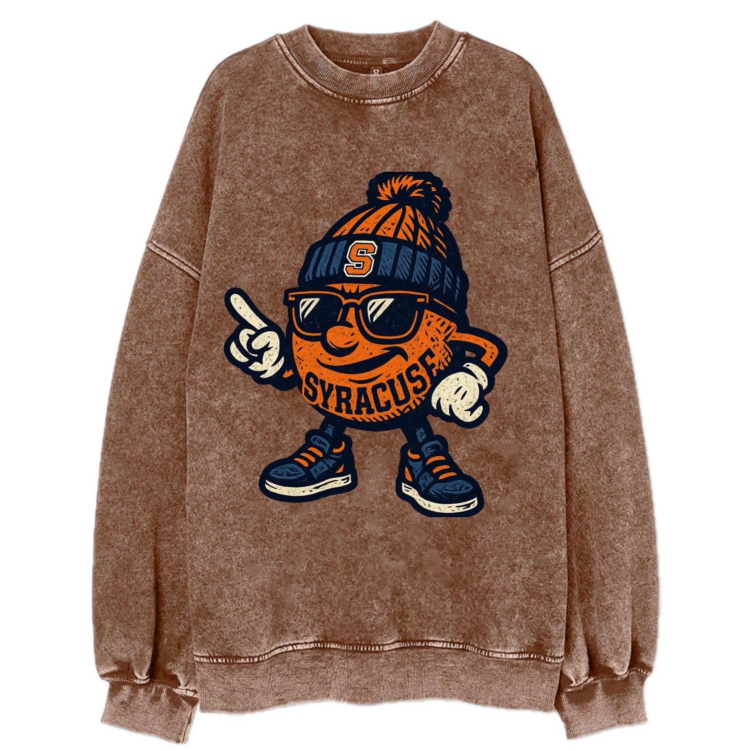 Syracuse Orange wearing Syracuse beanie with S patch - Vintage Sweatshirt - Brown