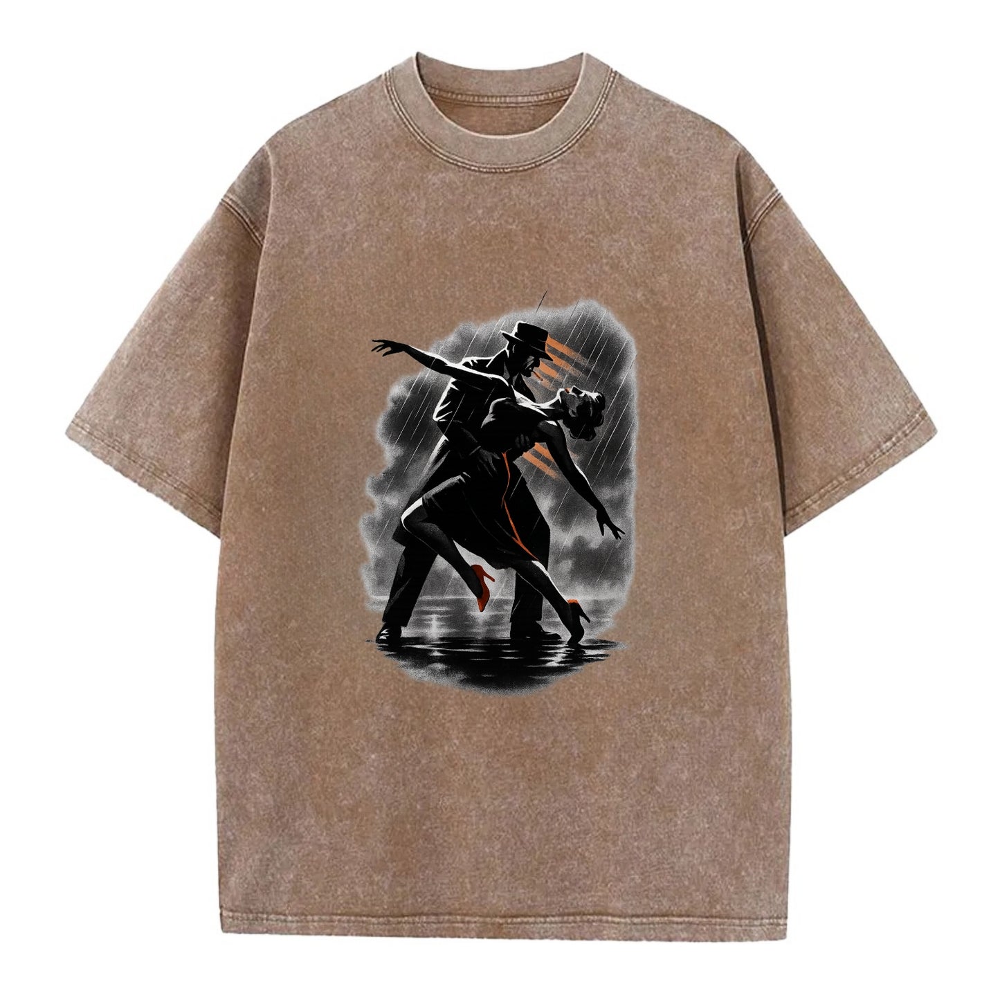 romantic dance pose with woman lifted in the air at lakeside - Vintage T-shirt - Brown
