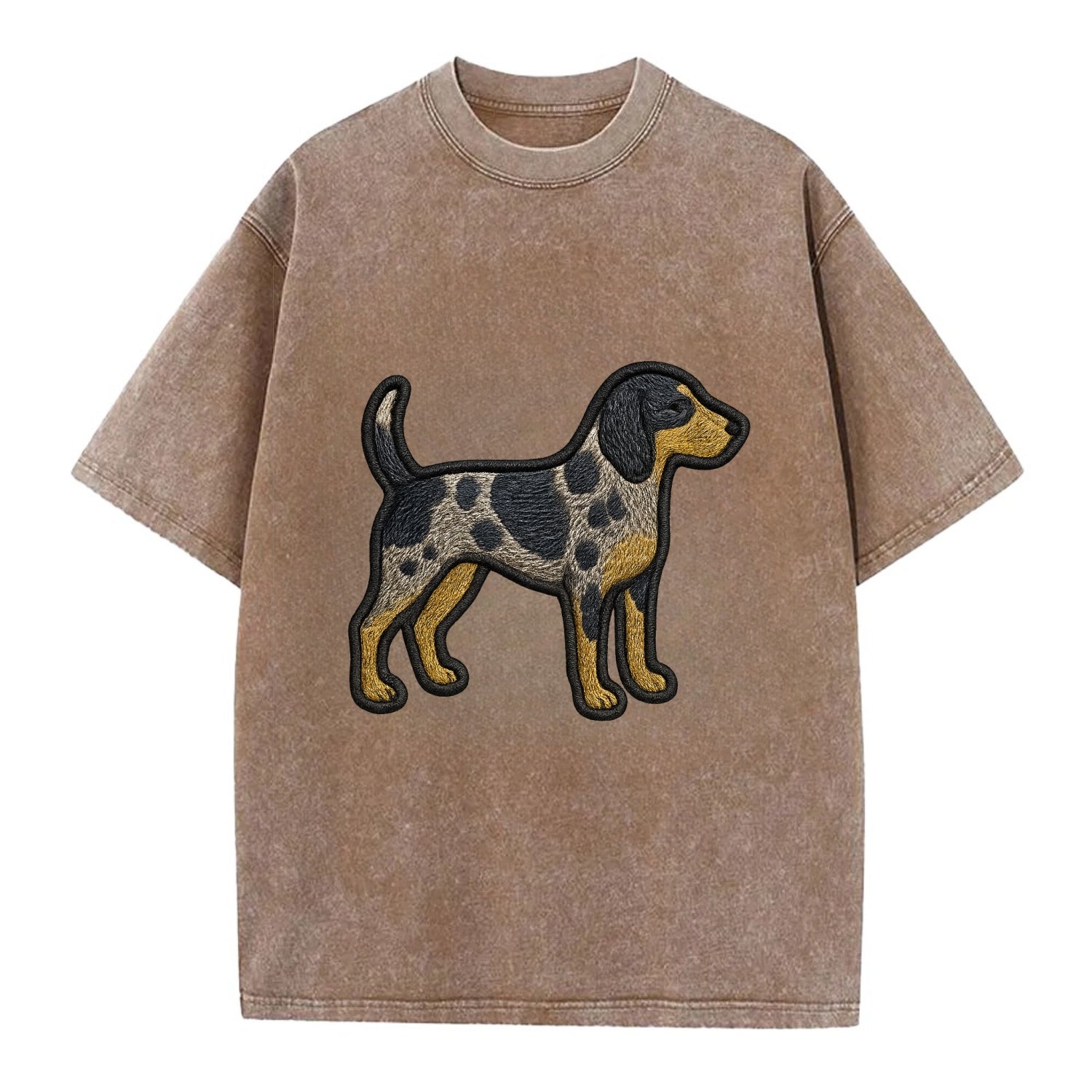 Bluetick Coonhound - Trendy spotted hound logo with prominent black border - Vintage T-shirt - Brown