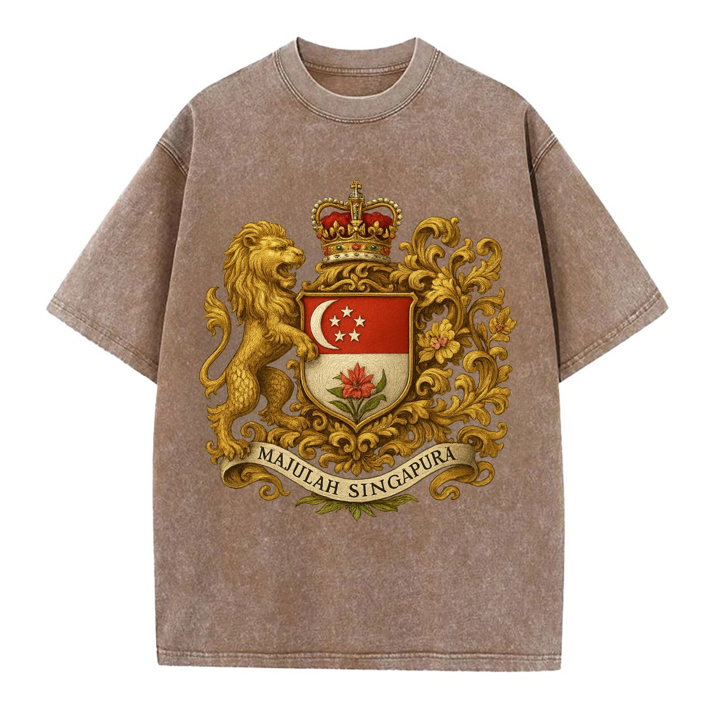 Singapore Merlion Emblem  - Vintage T-shirt - Brown