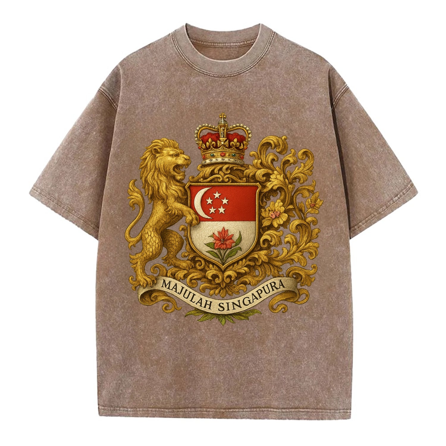 Singapore Merlion Emblem  - Vintage T-shirt - Brown