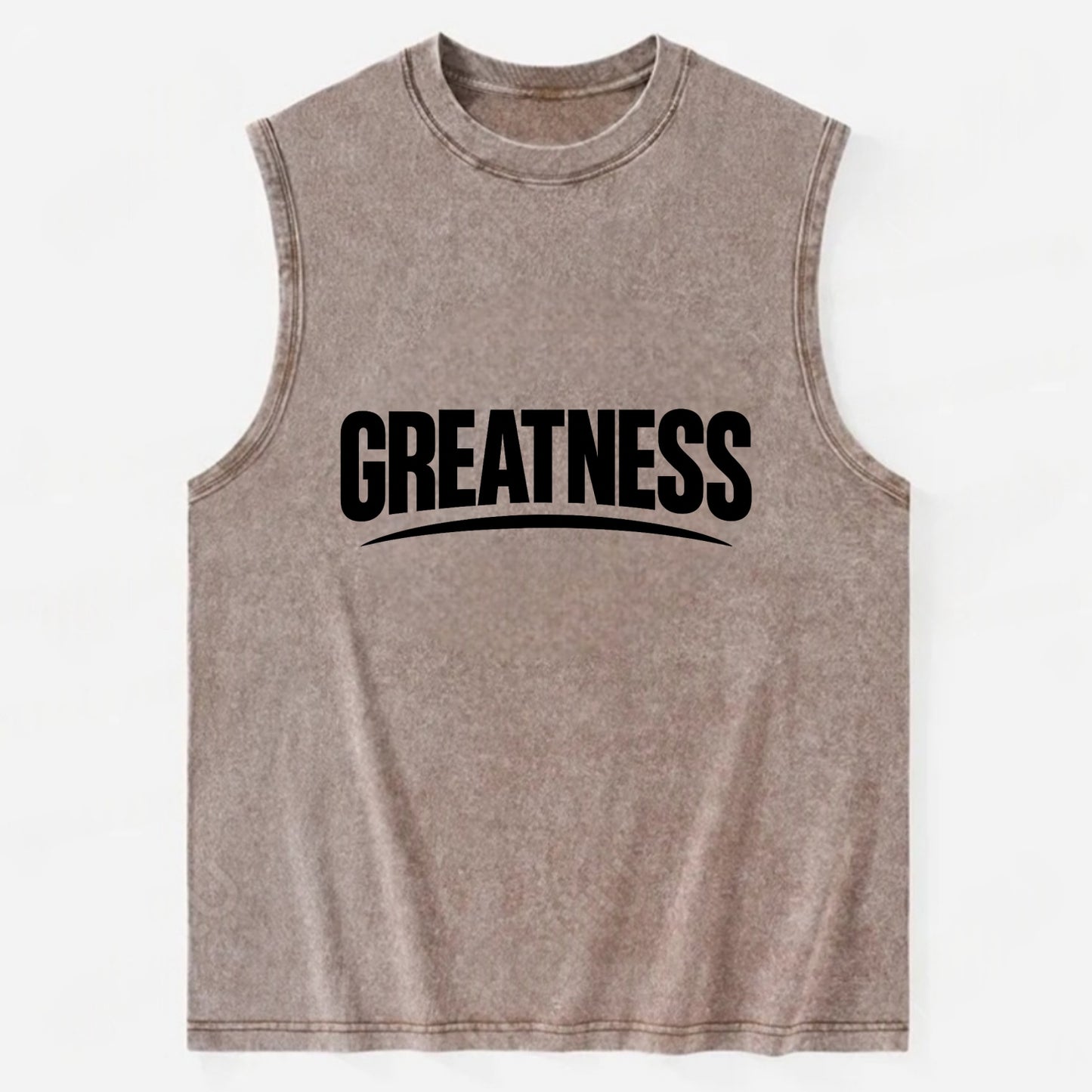 Bold typography design - "GREATNESS" - achieving excellence, reaching - Vintage Washed Tank - Brown