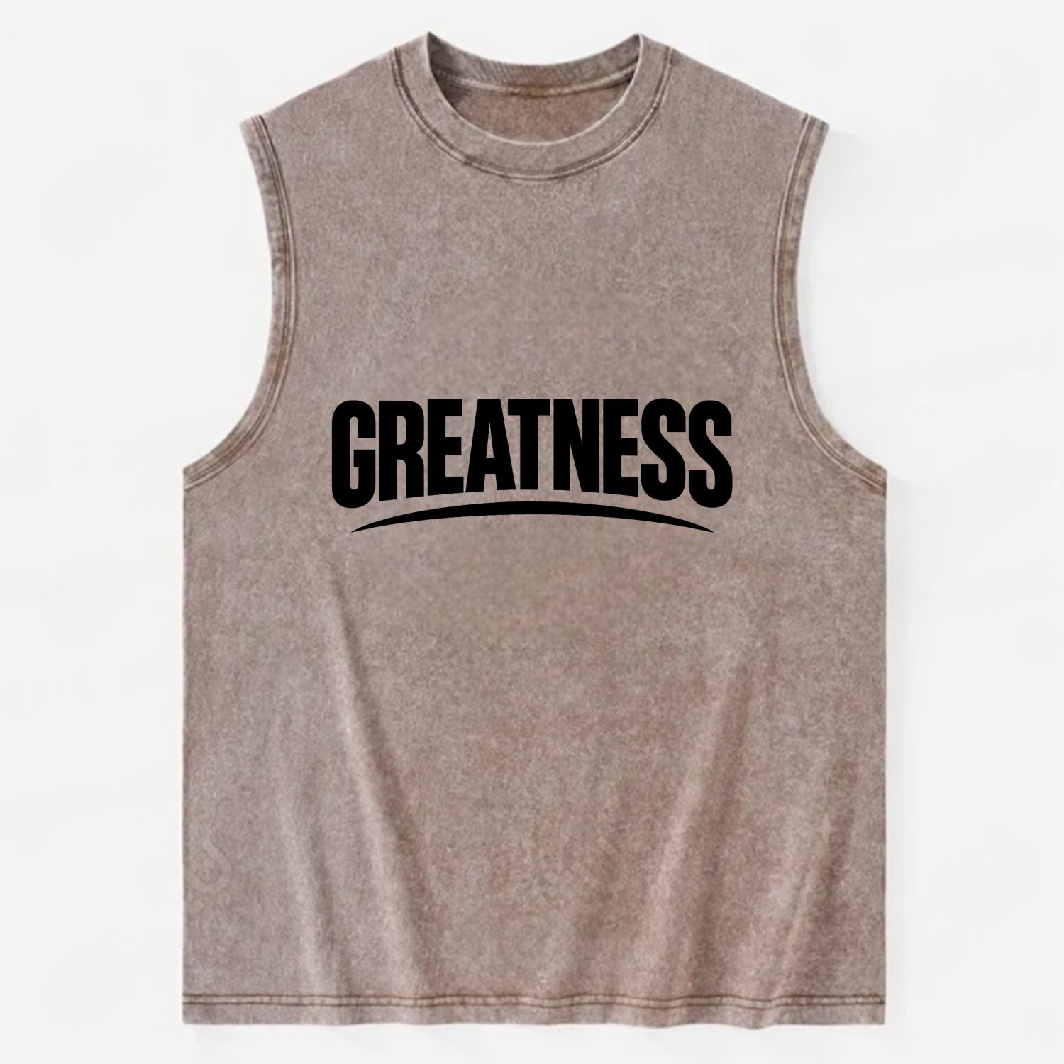 Bold typography design - "GREATNESS" - achieving excellence, reaching - Vintage Washed Tank - Brown