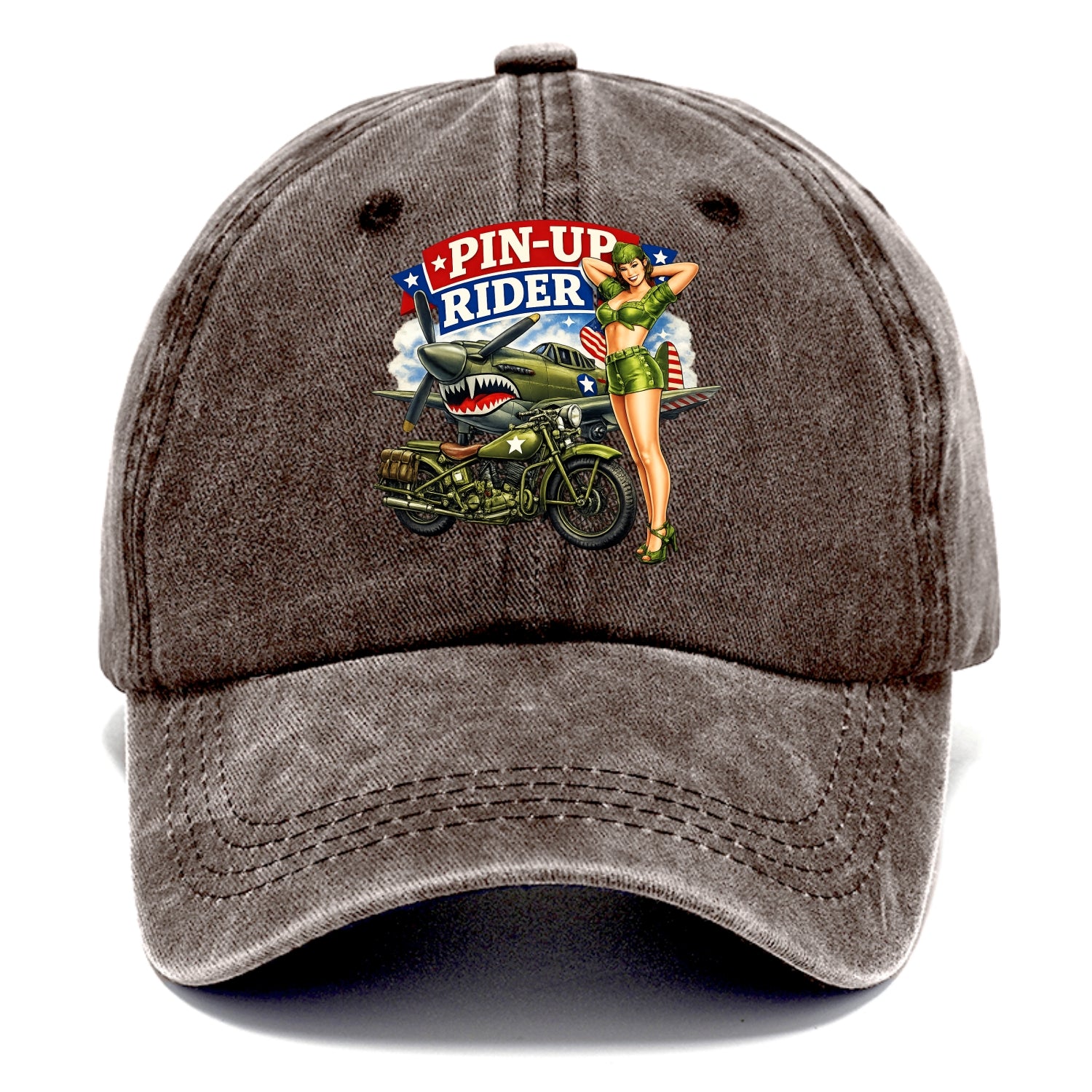 Wwii Pin Up Rider - Classic Cap - Brown