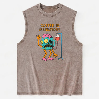 COFFEE IS MANDATORY | Zombie mug with IV drip - Vintage Washed Tank - Brown