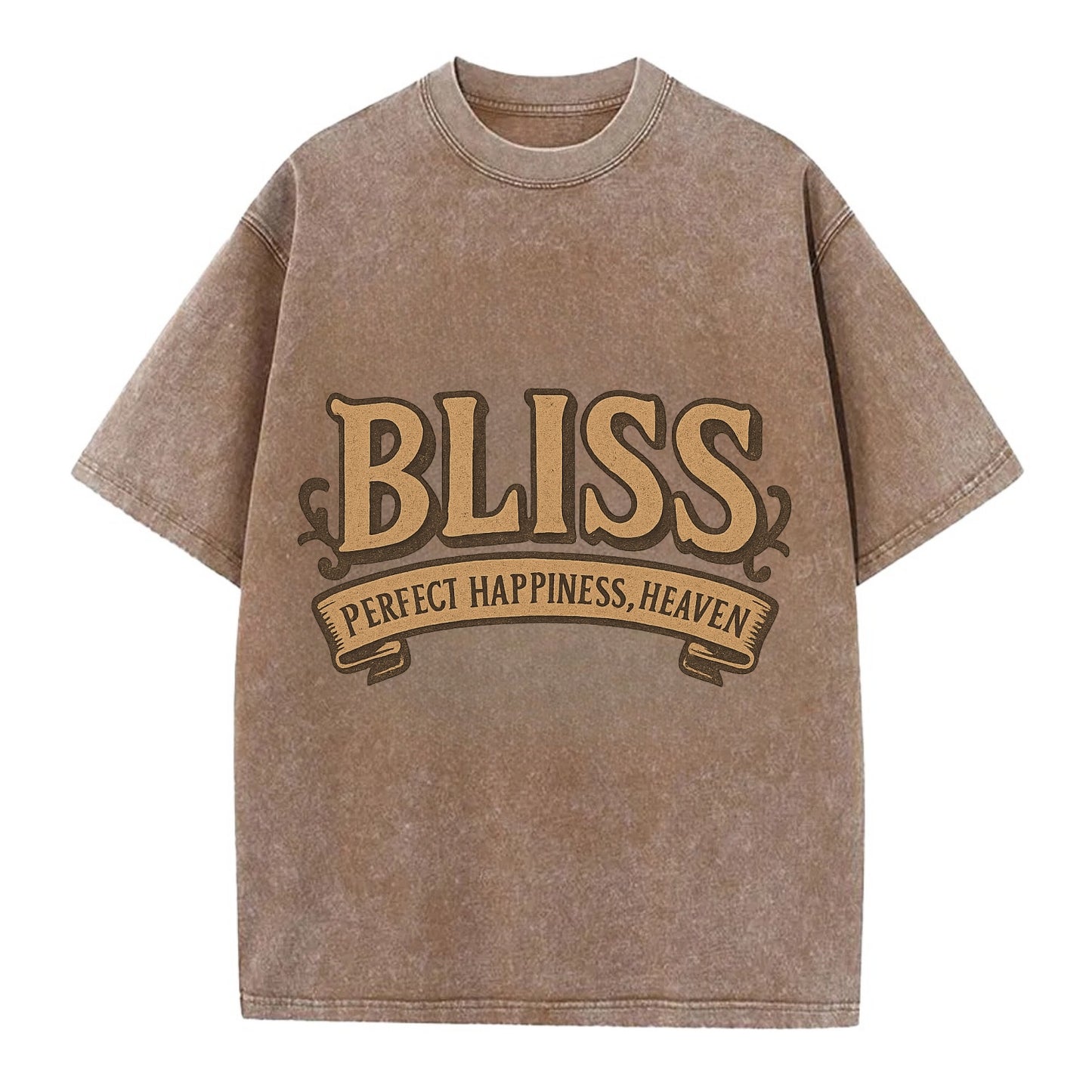 Bold typography design - "BLISS" - perfect happiness, heaven - Vintage T-shirt - Brown