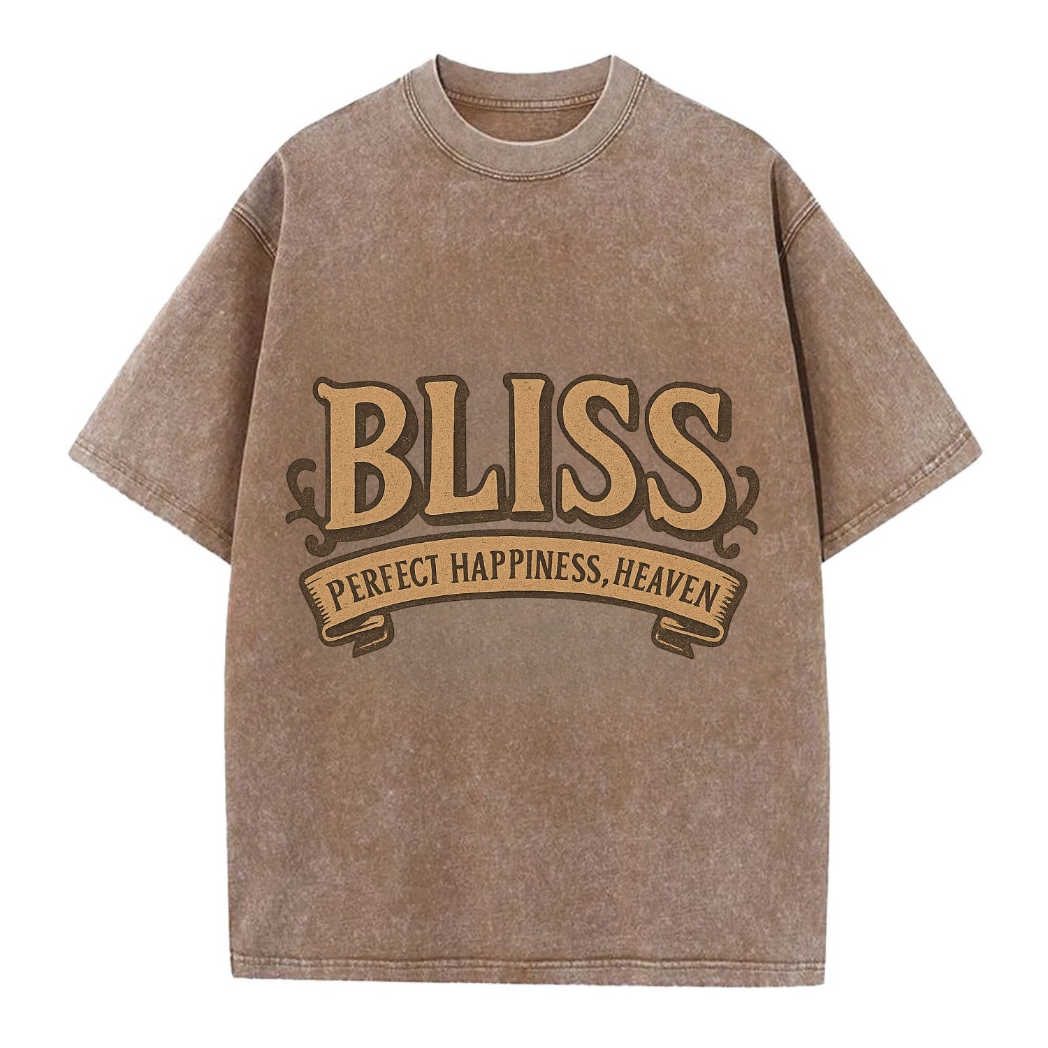 Bold typography design - "BLISS" - perfect happiness, heaven - Vintage T-shirt - Brown