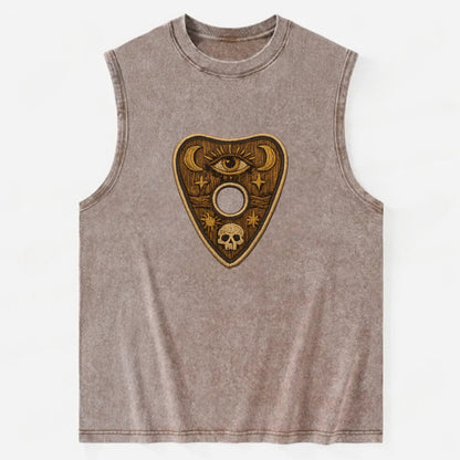 OUIJA PLANCHETTE - spirit board pointer in wood and gold , seance - Vintage Washed Tank - Brown