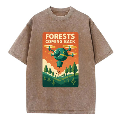 Reforestation drone planting millions of trees - "Forests Coming Back" - nature - Vintage T-shirt - Brown