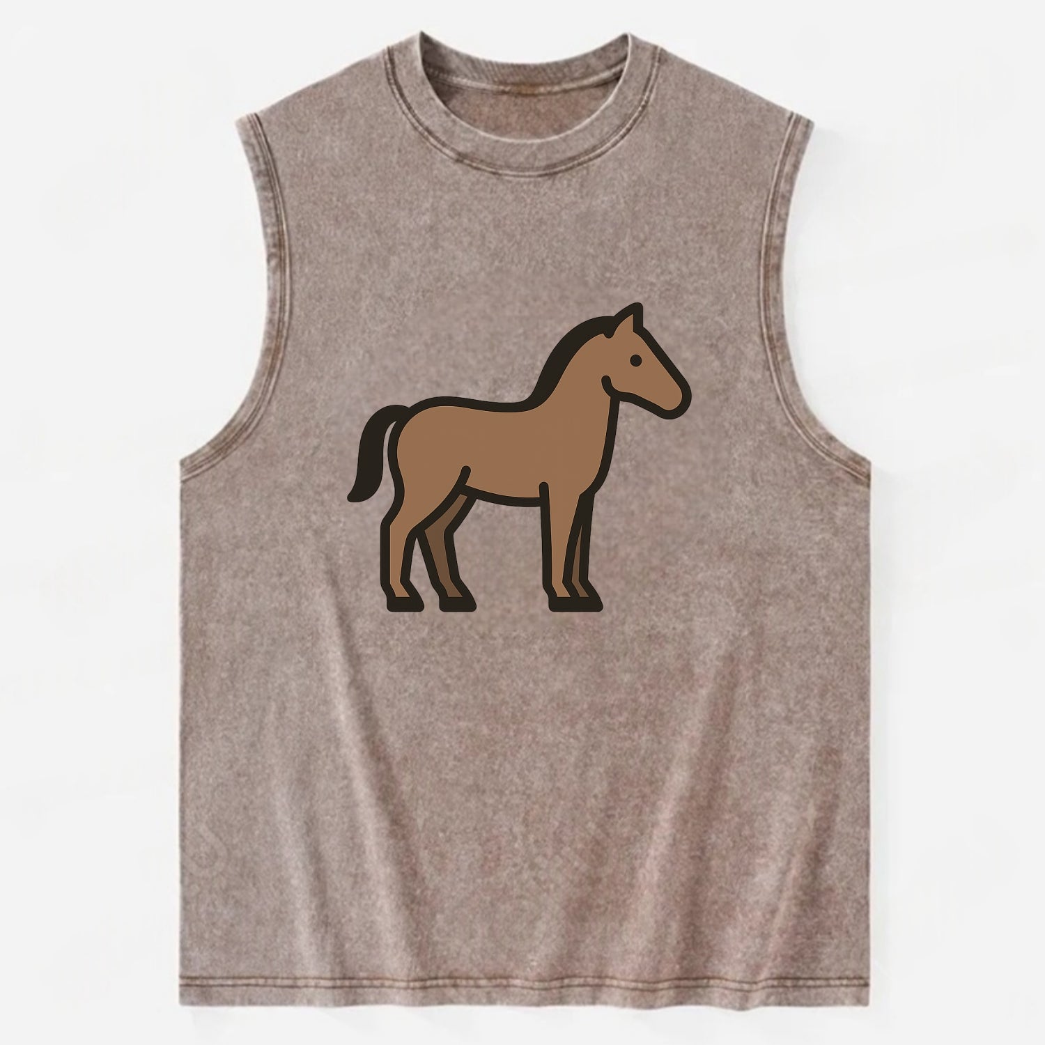 Horse - Brown standing pose flat side profile - Vintage Washed Tank - Brown