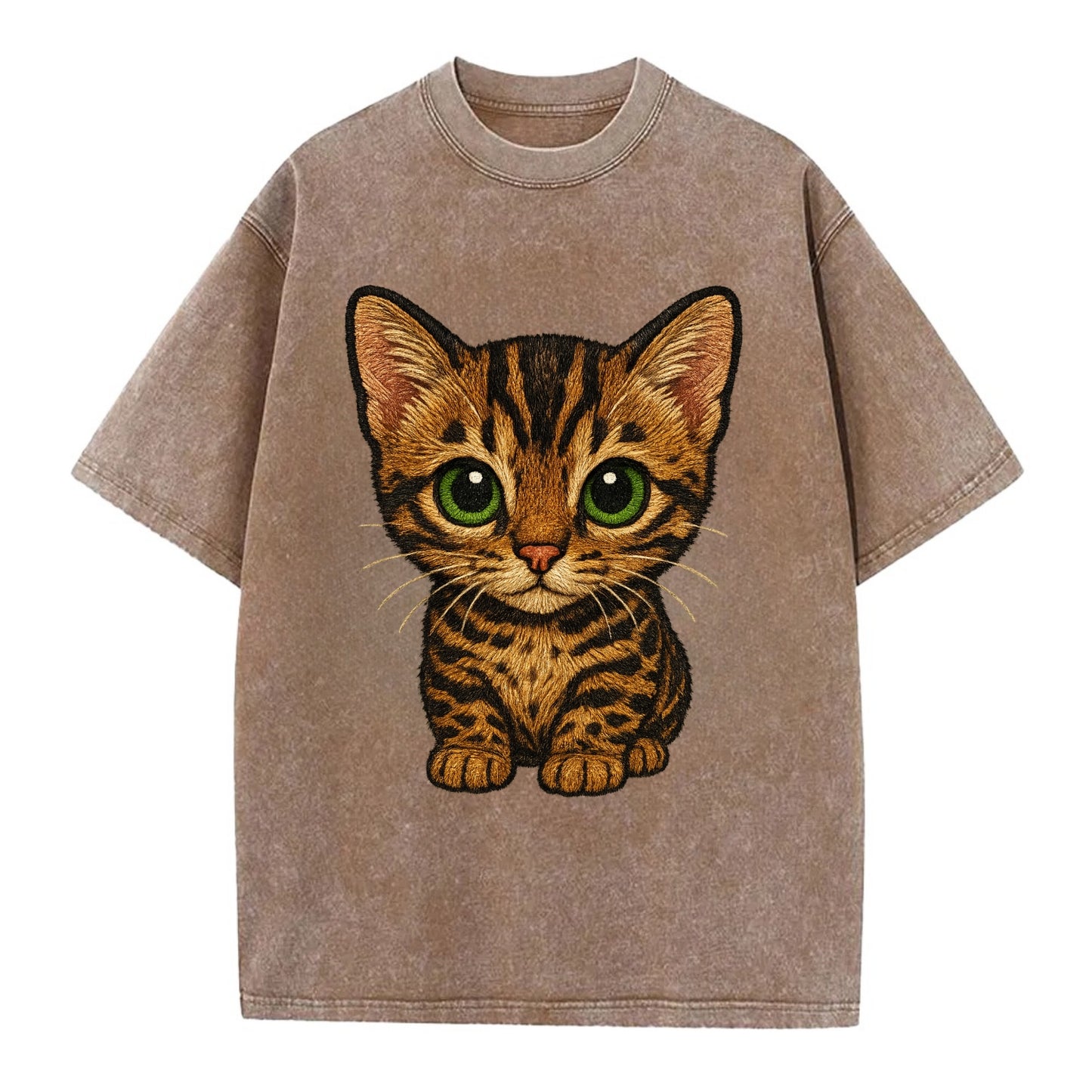 Baby Bengal Kitten - spotted/marbled wild coat, green eyes, athletic build, - Vintage T-shirt - Brown
