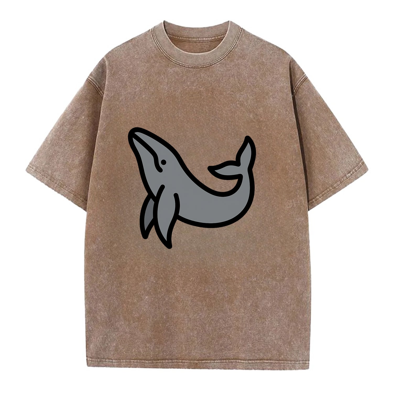 Humpback Whale - Gray breaching pose flat side profile - Vintage T-shirt - Brown
