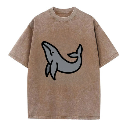 Humpback Whale - Gray breaching pose flat side profile - Vintage T-shirt - Brown