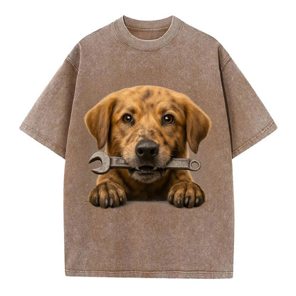 Mechanic Dog  - Vintage T-shirt - Brown