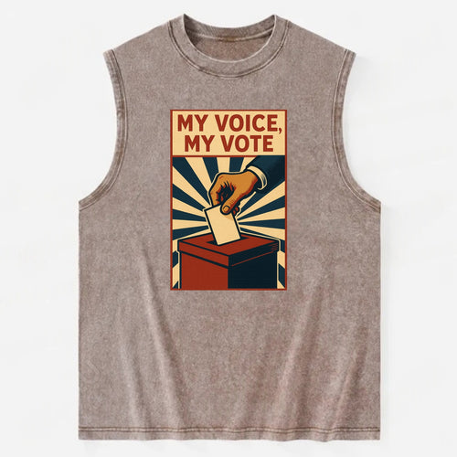 Hand dropping ballot into box with determination - My Voice, My Vote - - Vintage Washed Tank