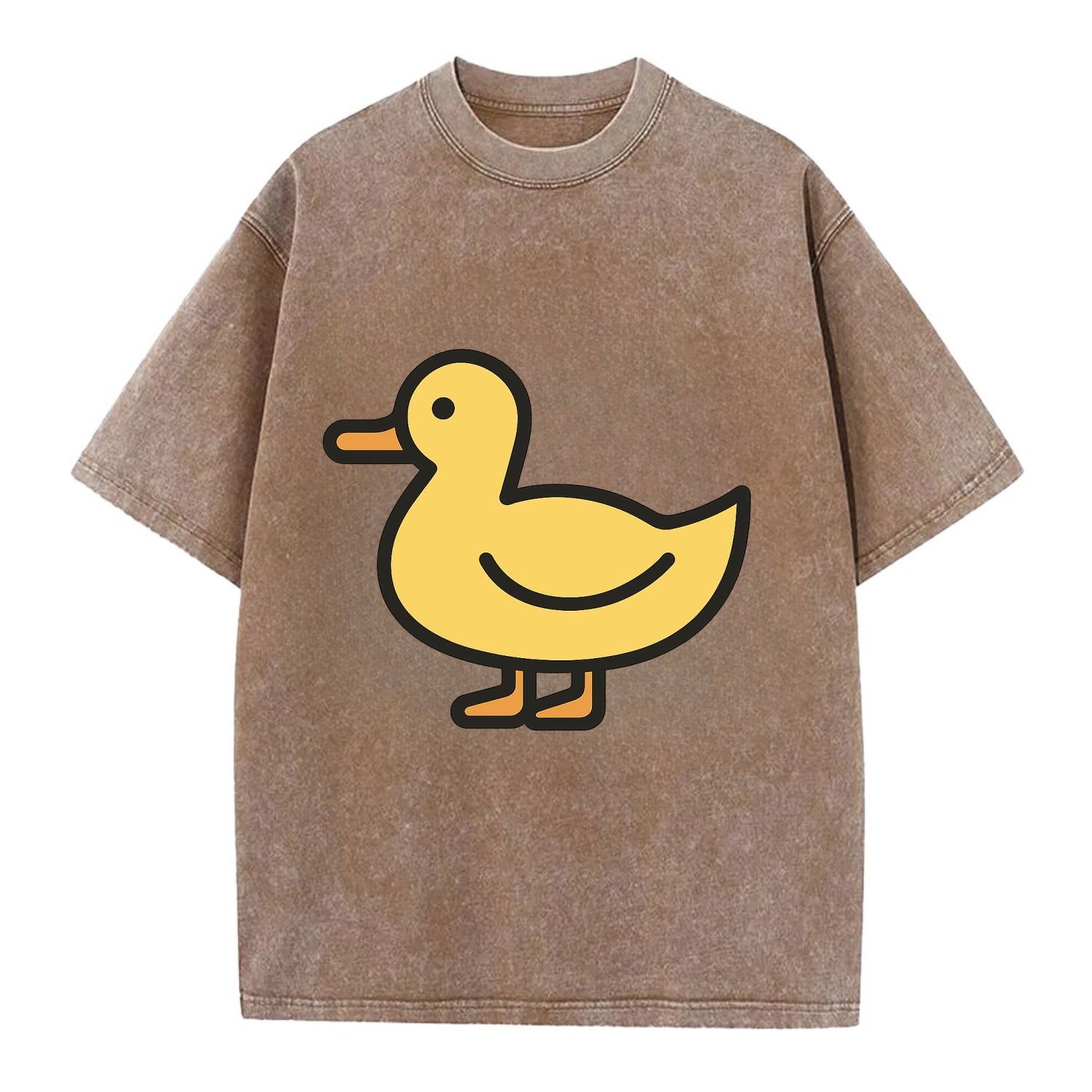 Duck - Yellow mallard flat side profile - Vintage T-shirt - Brown