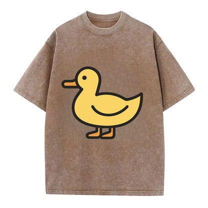 Duck - Yellow mallard flat side profile - Vintage T-shirt - Brown
