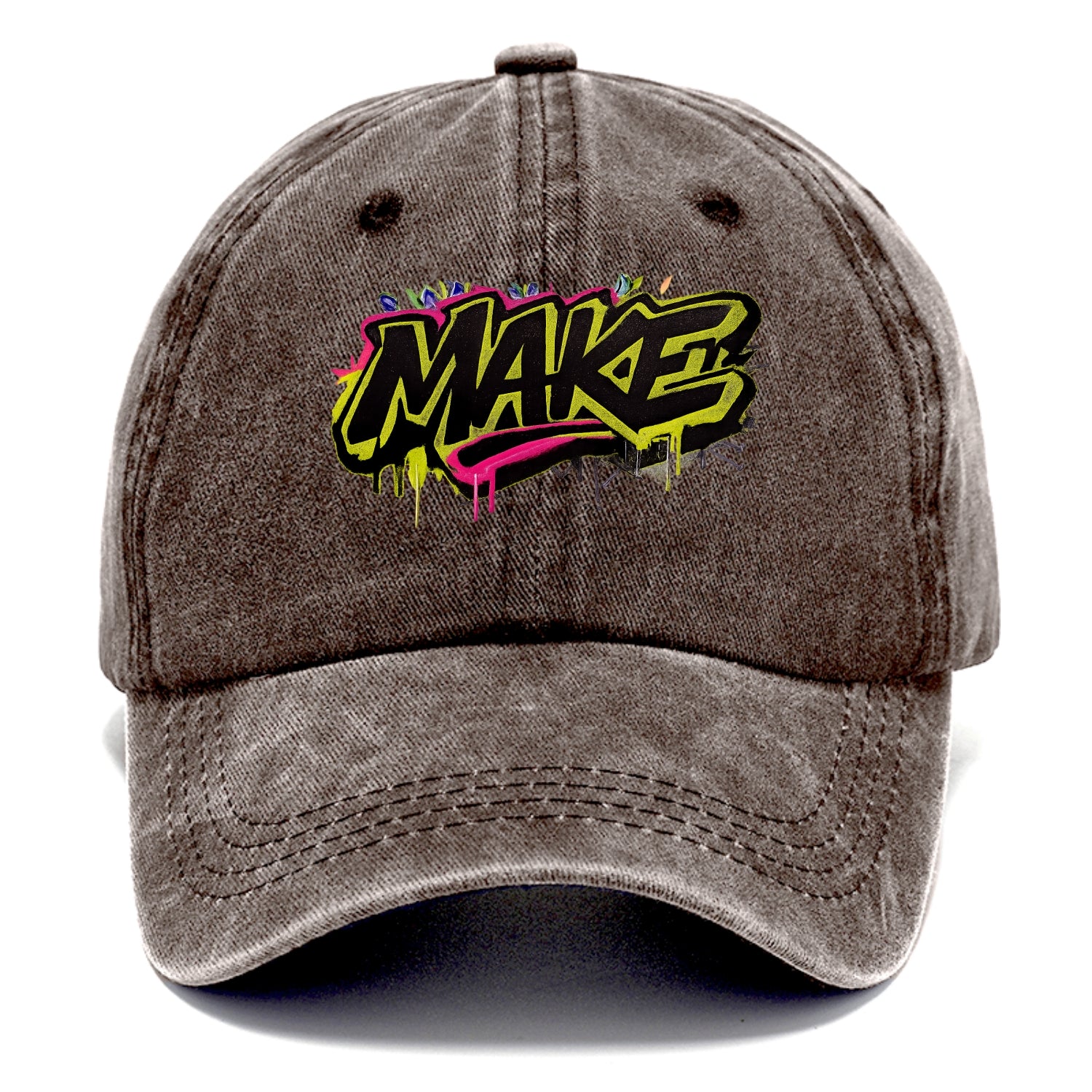 Bold typography design - "MAKE" - creating, producing, doing - Classic Cap - Brown