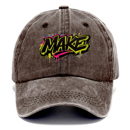 Bold typography design - "MAKE" - creating, producing, doing - Classic Cap - Brown